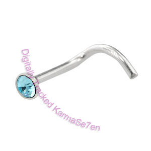 Jewel (2mm) - Aqua  - Silver Nose Stud